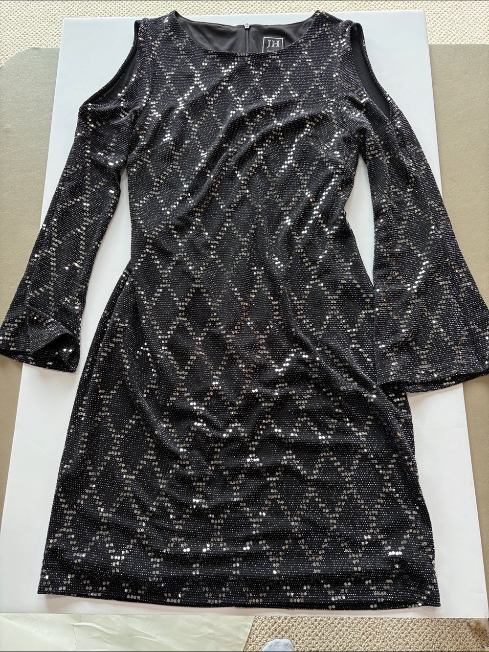 Black Sequin Midi Dress with Diamond Pattern